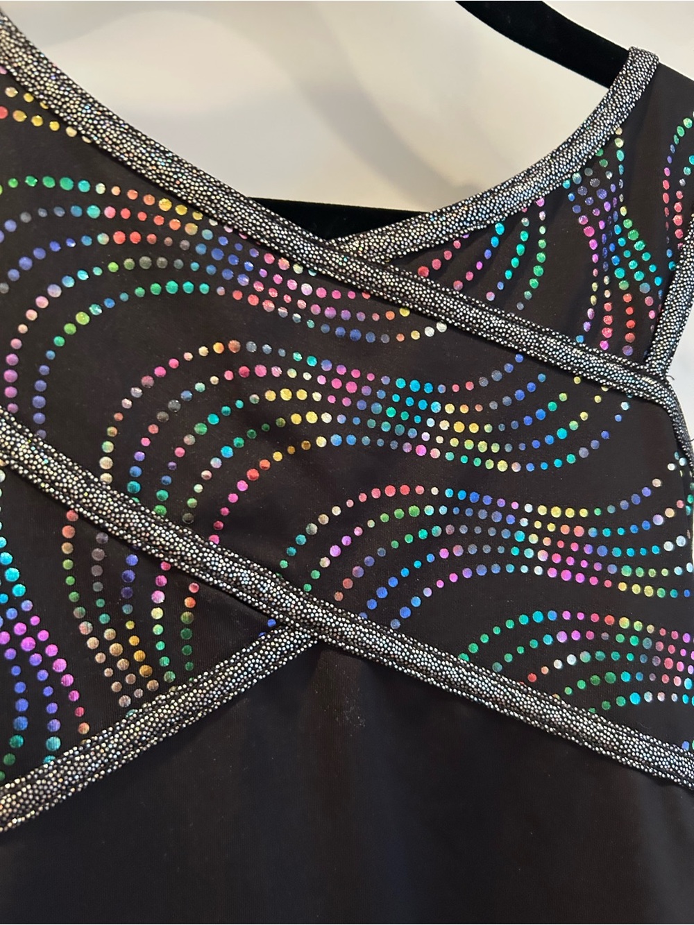 Capezio Black Dance Dress with Multicolor Sparkle Swirls S/CH - Picture 3 of 9